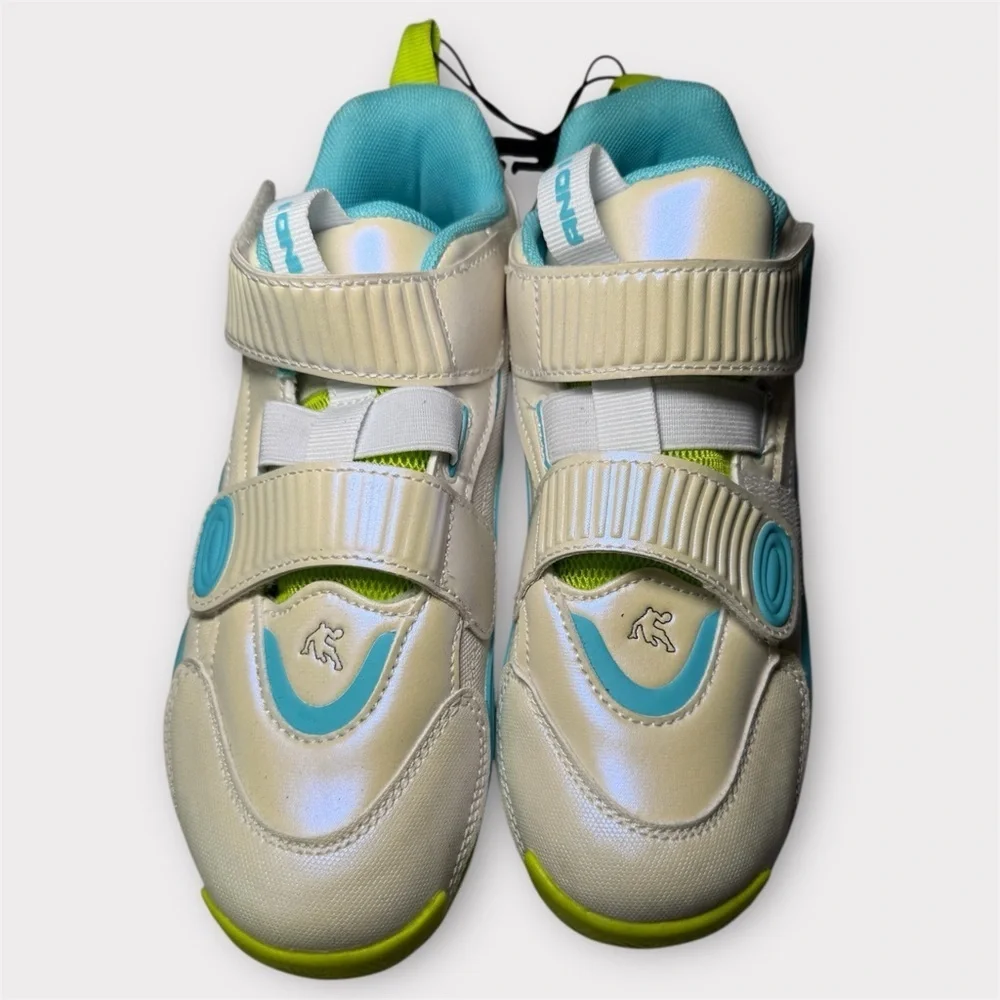 And1 Basketball Sneakers Boys, White With Blue, Lime Green Soles, Size 4 New